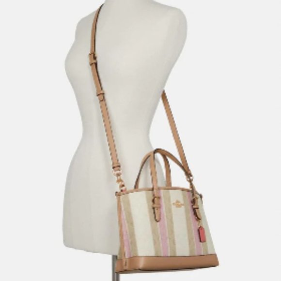 NWT Coach Mollie Tote 25 Signature Jacquard Handbag Pink Ivory Taffy Tan C8416 - Picture 2 of 15